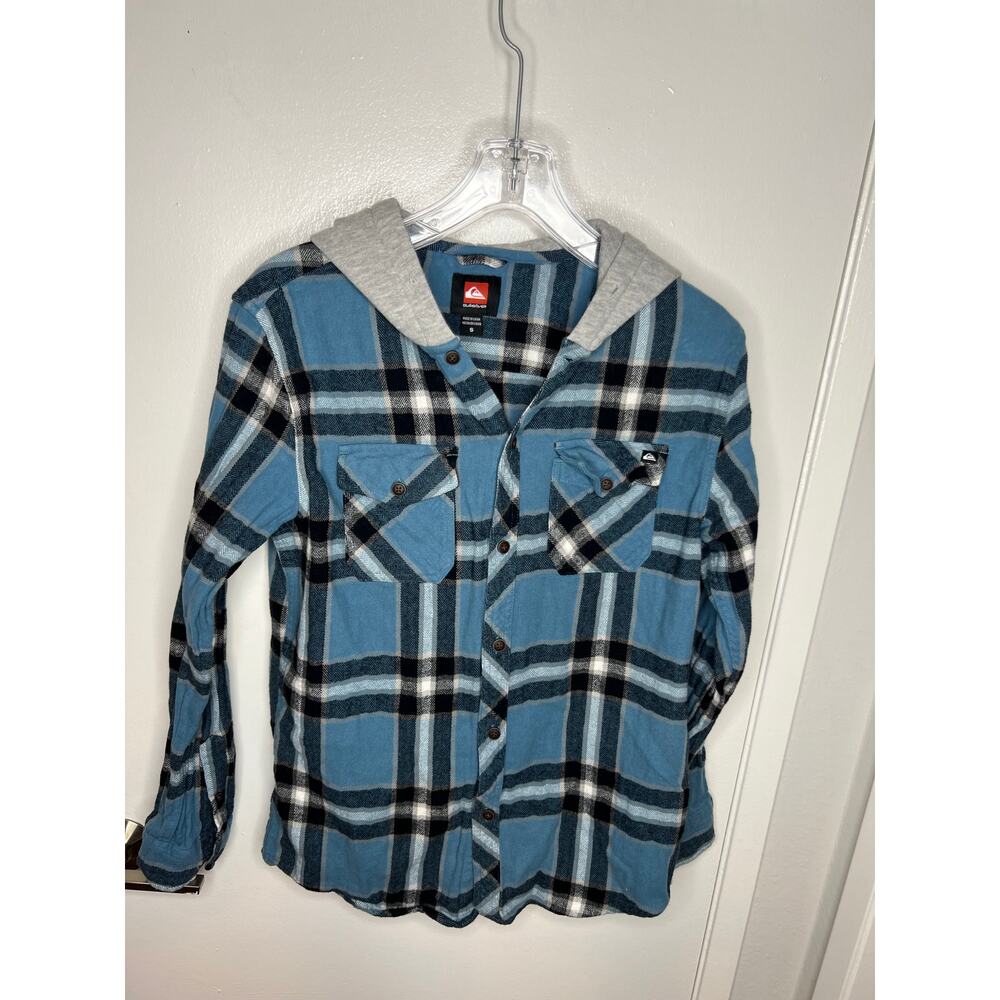 Quiksilver Men's Hooded Plaid Flannel Shirt Blue ~ Size S